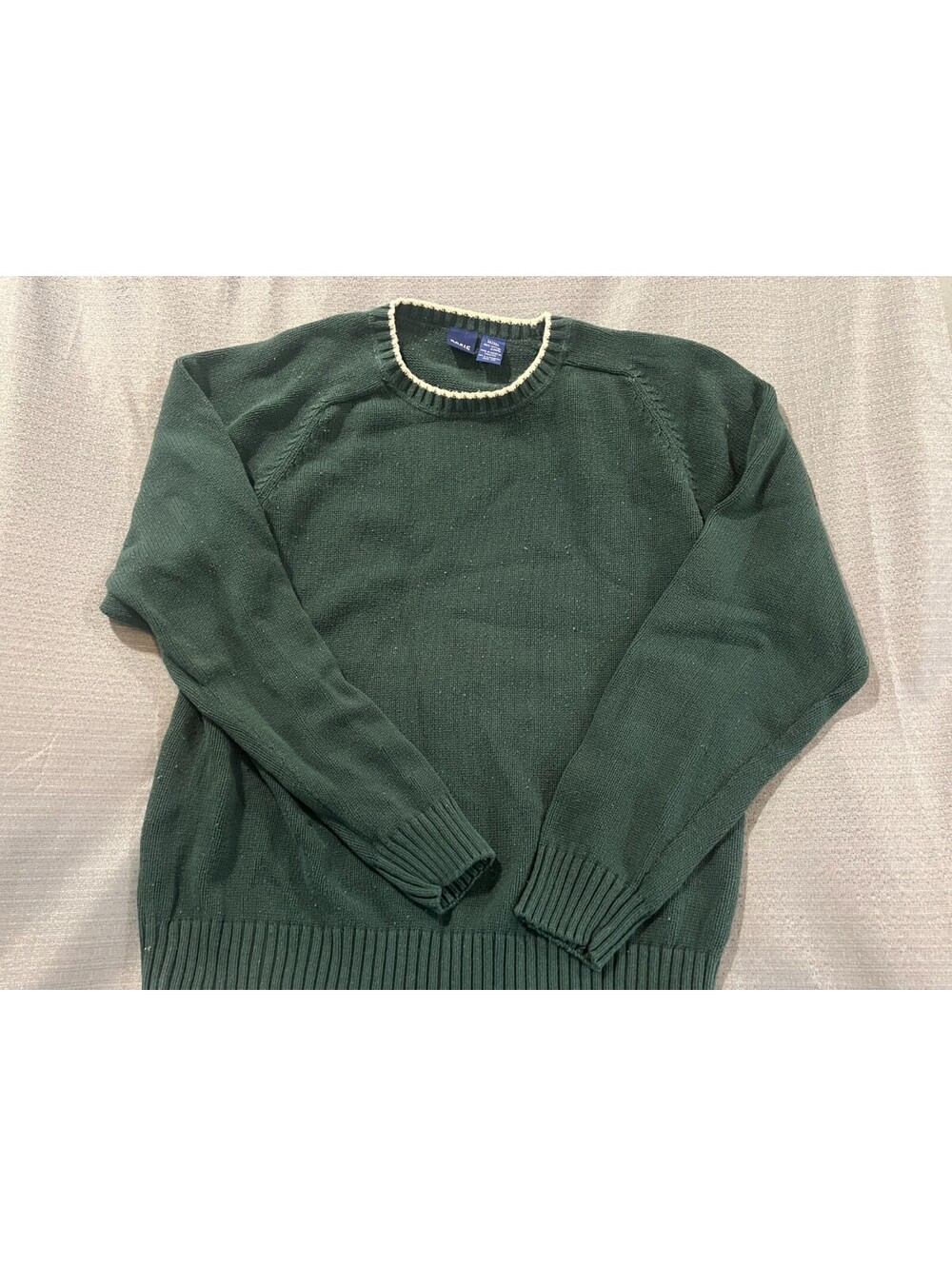 Basic Editions Large Forest Green 100% Cotton Crewneck Pullover Sweater